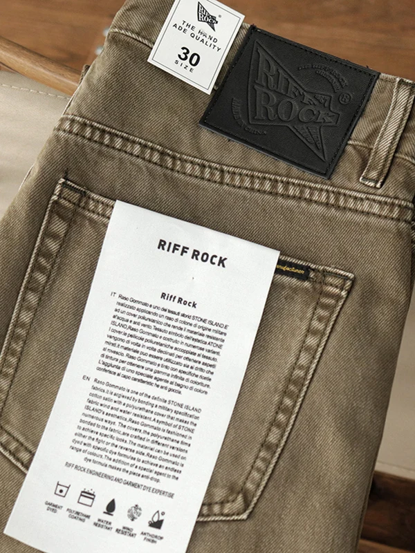 

Spring New Sle Men's Khaki Cotton Casual Straight Leg Jeans Mud Dyeing Classic Five ket Workwear Trousers