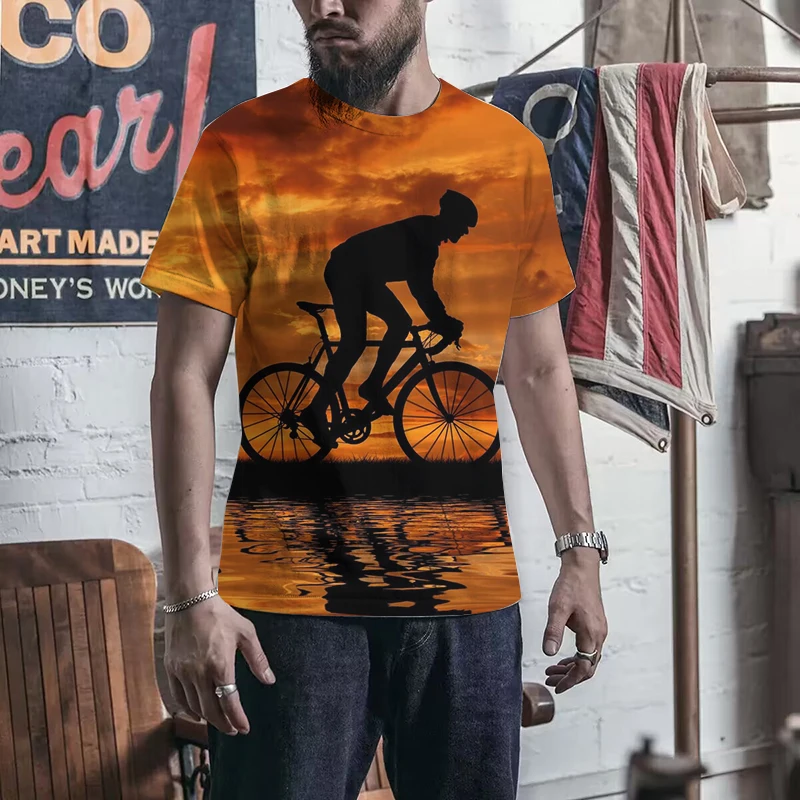 Męska modna koszulka T-shirt z nadrukiem 3D roweru górskiego, odzież uliczna, męska i damska koszulka rekreacyjna na lato z okrągłym dekoltem.