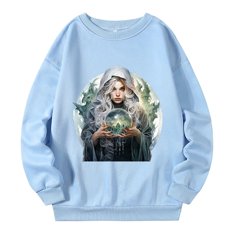 2023 Autumn Winter Plus Size Sweatshirts Vintage Witch Print Graphic Sweatshirts Gothic Diablo Style Woman Clothing