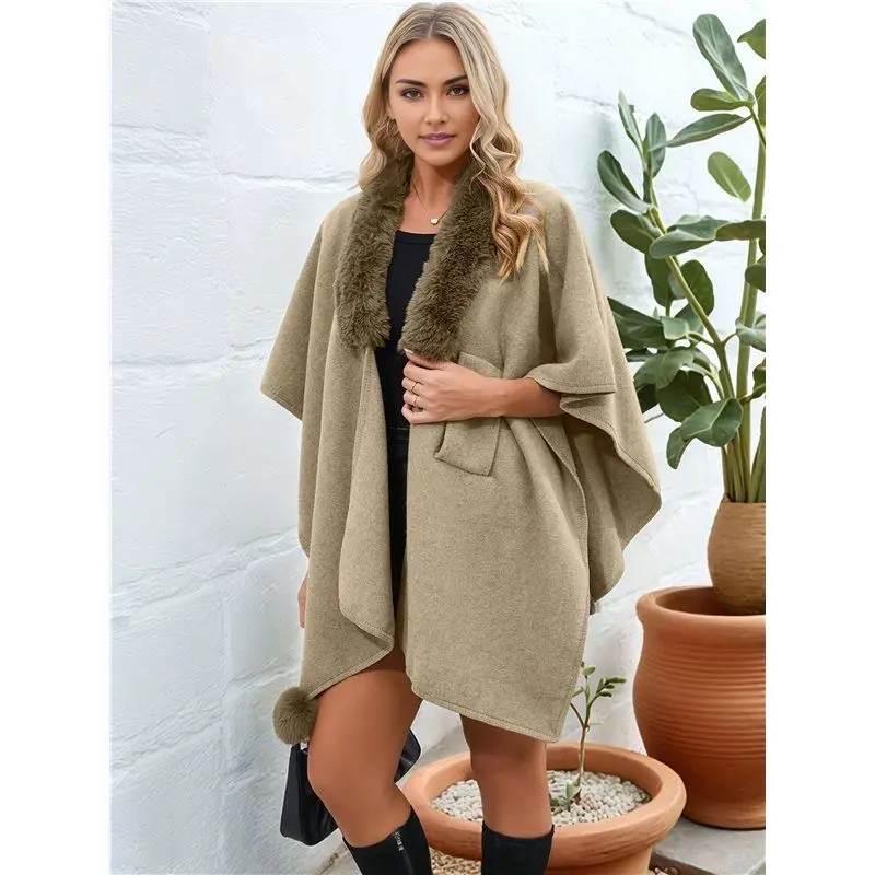 Hot Kf-cárdigan con frente abierto/cruzado para mujer, Poncho de Color sólido, capa de talla grande, envolturas de punto para Otoño e Invierno