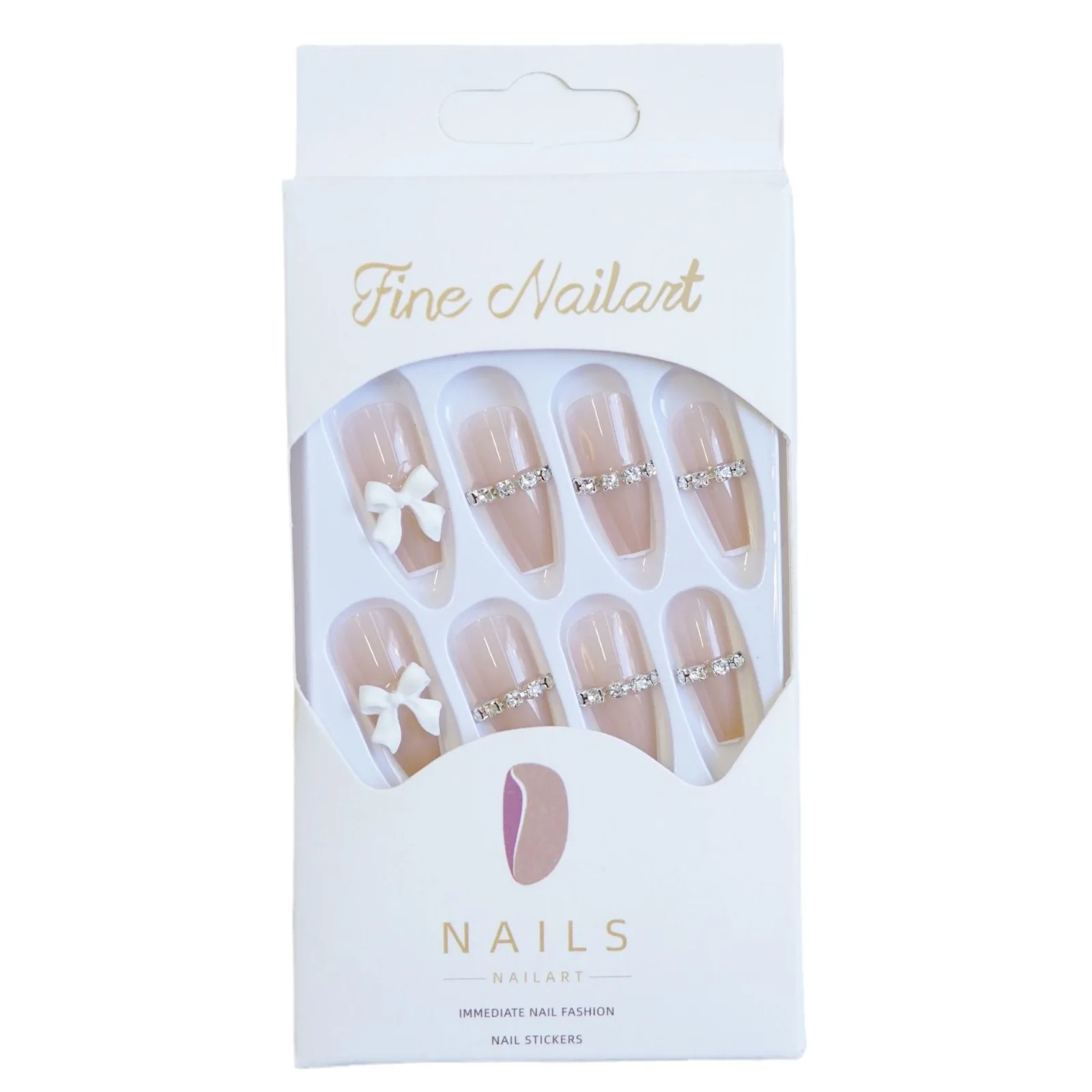 24PCS/1BOX White Butterfly Chain Short T Fake Nails