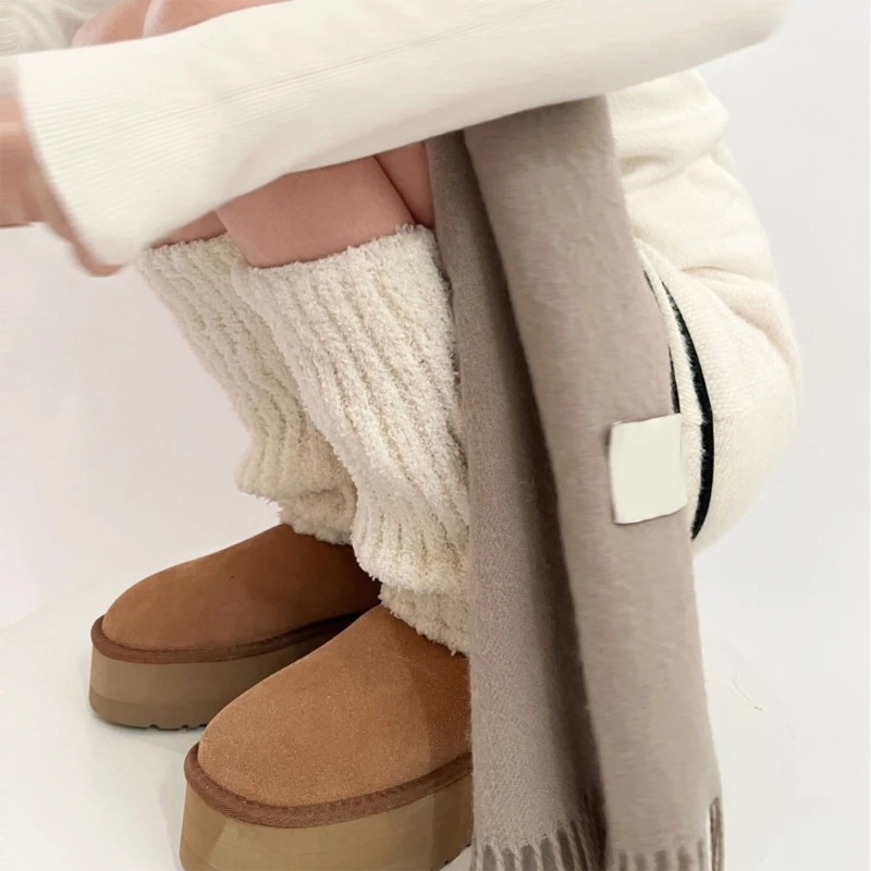 Dames Fuzzy Boot Cuffs Beenwarmer Winter Warme harige ribgebreide slouch sokken