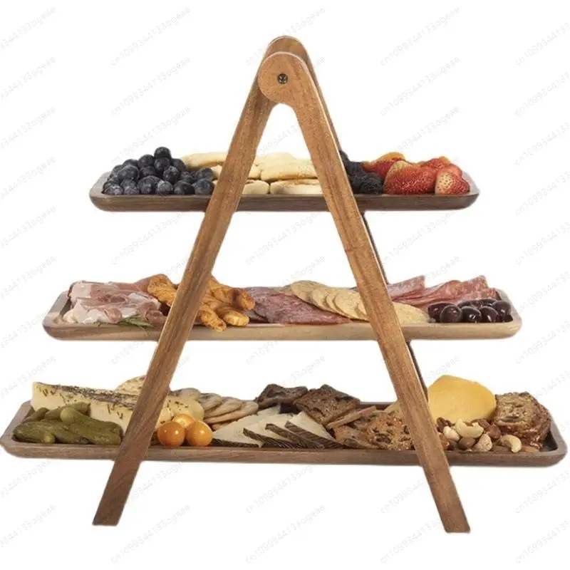 

Acacia wood three-layer vegetable rack camping wooden tray storage rack hot pot restaurant vegetable finishing rack