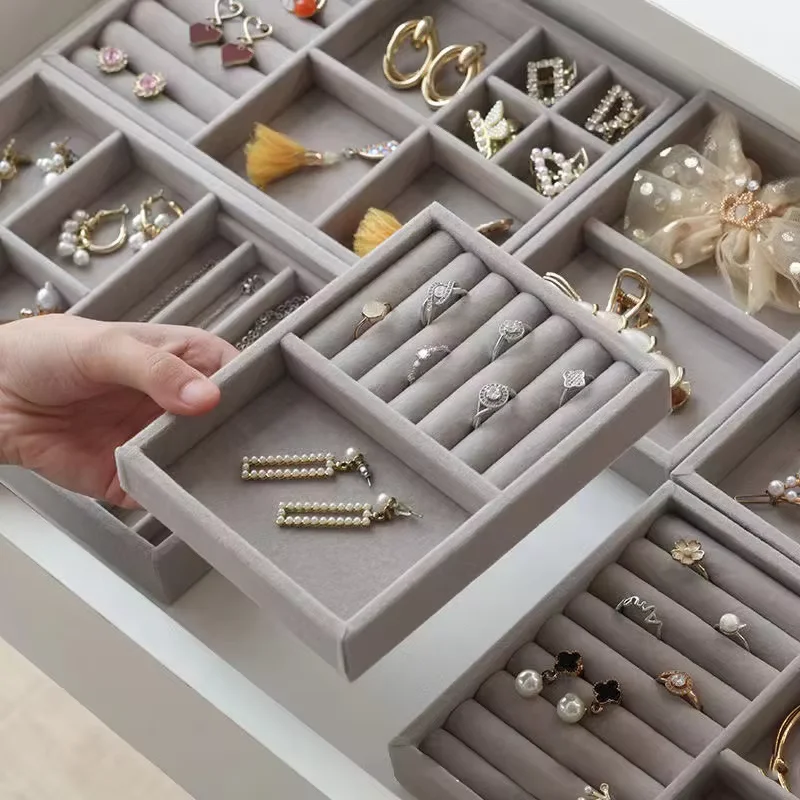 Velvet Stackable Jewelry Display Portable Exquisite Jewellery Holder Organizer Box for Rings Earrings Necklaces