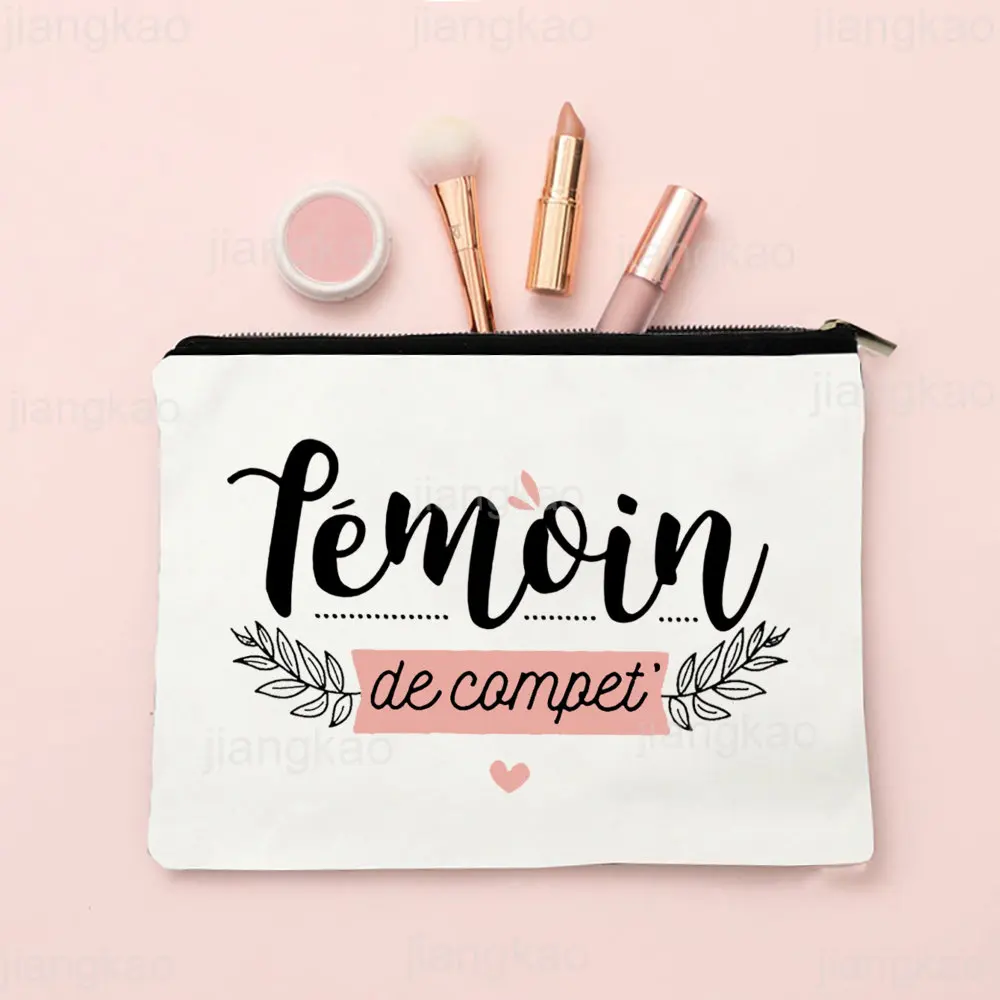 French Printed Women Cosmetic Bag Bridesmaid MakeUp Case Beauty Toiletries Organizer Wash Storage Pouches Wedding Witness Gifts