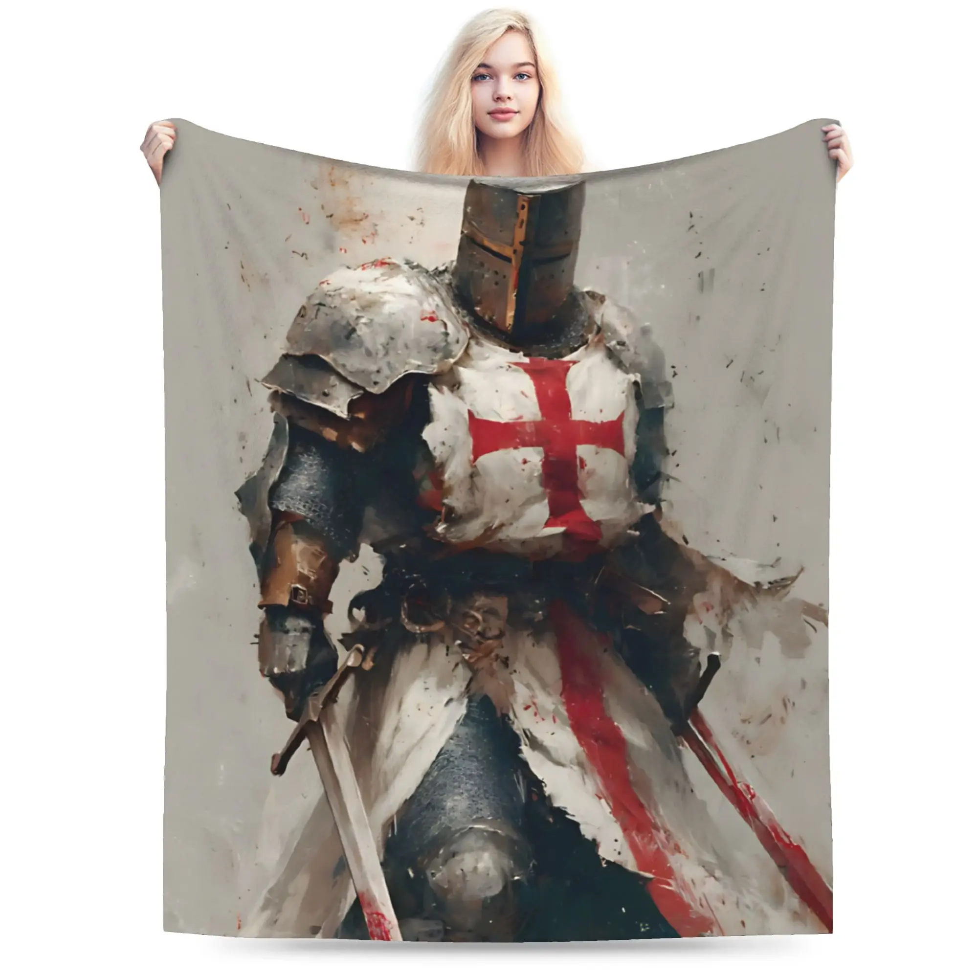 Knights Templar Cross Art Soft Warm Blankets Plush Throw Blanket Comfortable Couch Bed Flannel Bedspread Sofa Bed Cover
