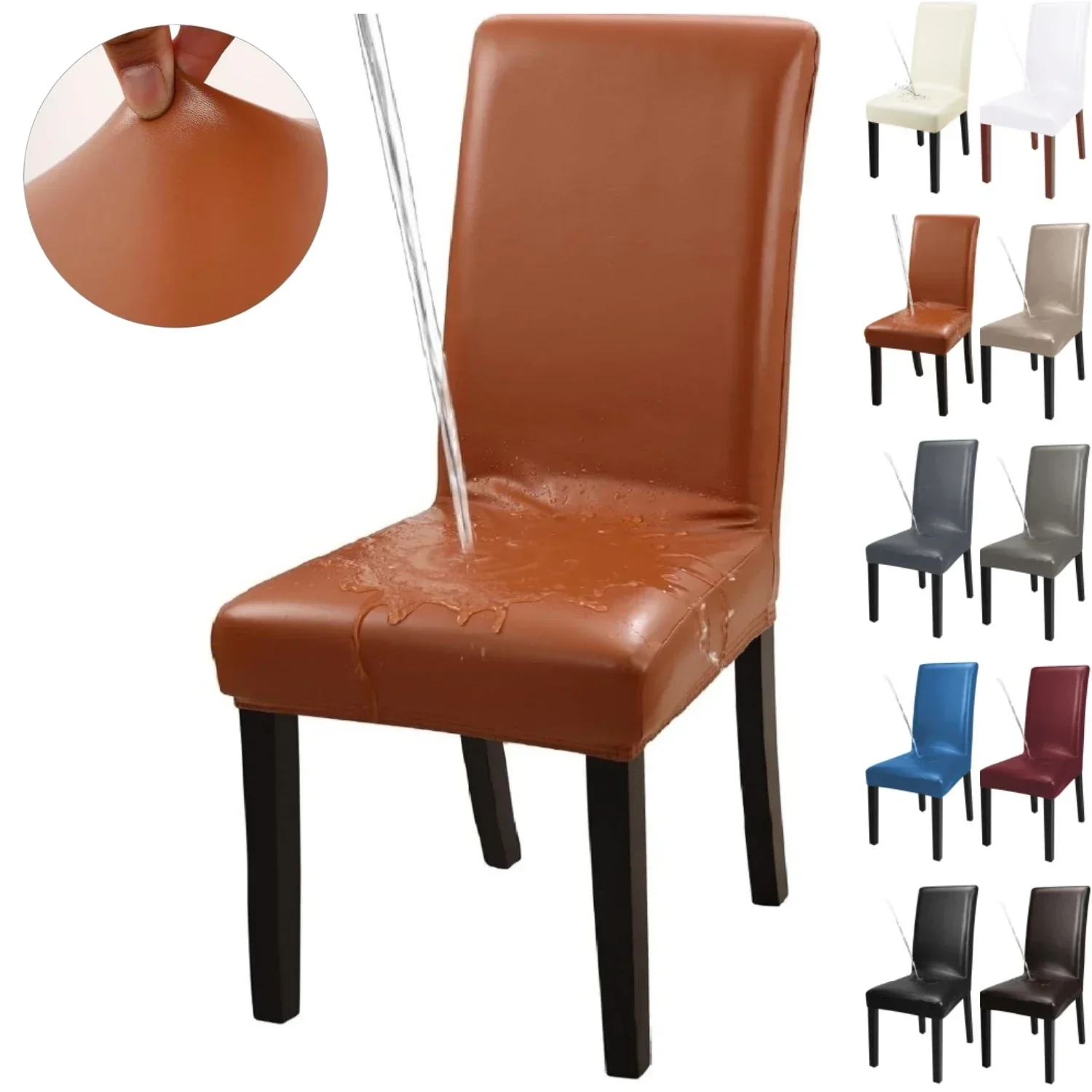 PU Leather Chair Covers Waterproof Dining Room Stretch Elastic Chair Seat Protector Home Decoration Chair Cover Wedding Party