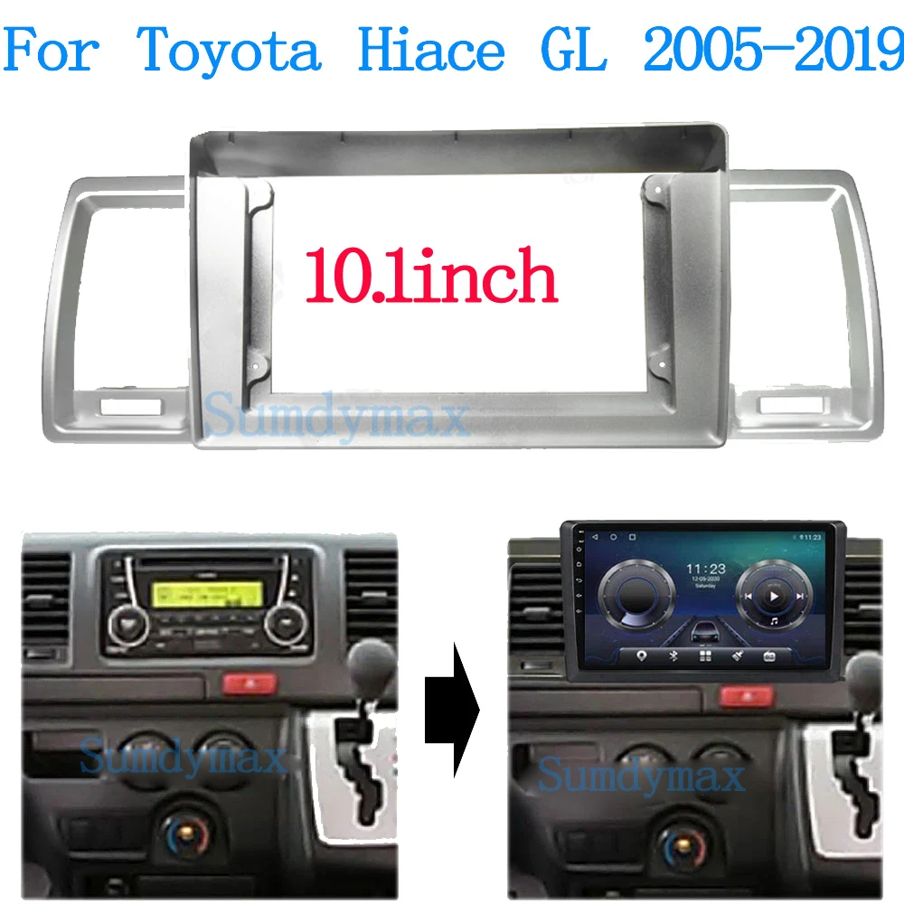 2 DIN Car Stereo Radio DVD Fascia Panel Plate Trim Kit Frame 10.1Inch for Toyota Hiace GL RHD 2013-2018 Refitting