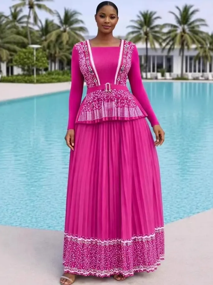 

2 Piece Sets African Dresses For Women Elegant Long Sleeve Dashiki Maxi Dress Ladies Traditional African Clothing Fairy Dreaes