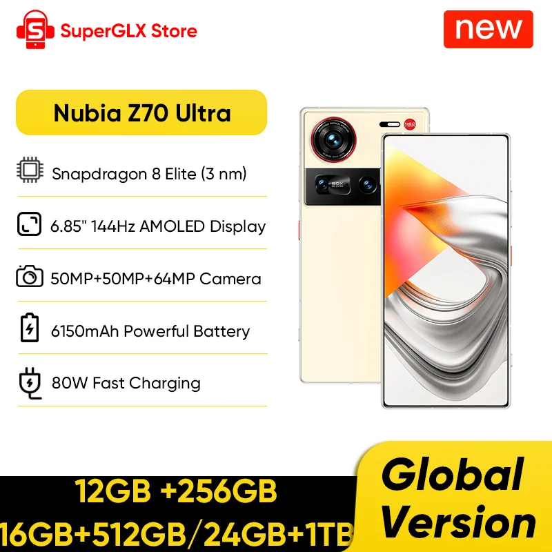 Global Version Nubia Z70 Ultra 5G Smartphone 6.85'' 144Hz AMOLED Display Snapdragon 8 Elite Processor NFC 16GB 512GB Fast Charge
