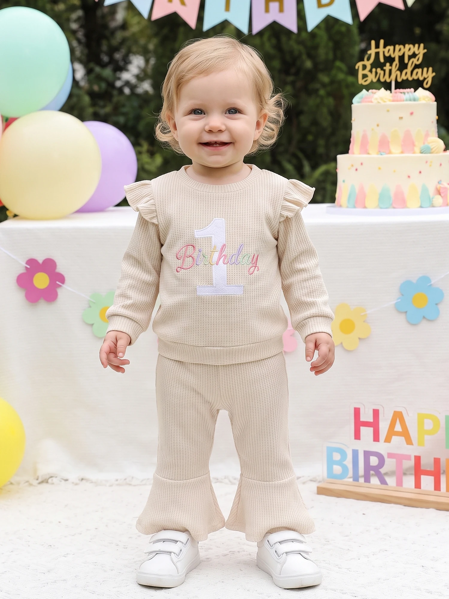 Sleeve-Letter Letter Embroidery Letter-Embroidery-Tops Girl First Birthday First-Birthday-Outfits Tops-Flared Birthday Outfits