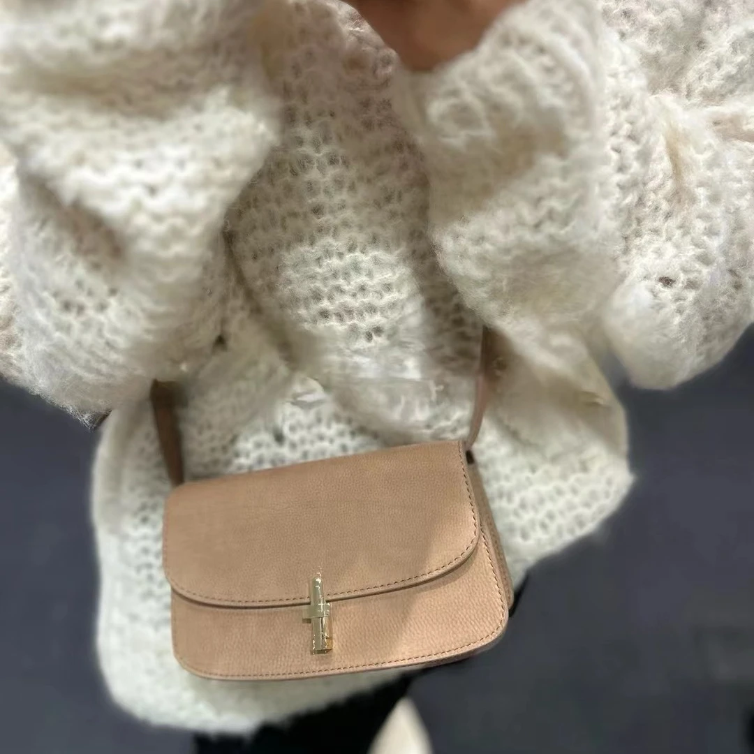 New Suede Saddle Bag Metal Buckle Small Square Bag Simple and Fashionable Shoulder Crossbody for Women