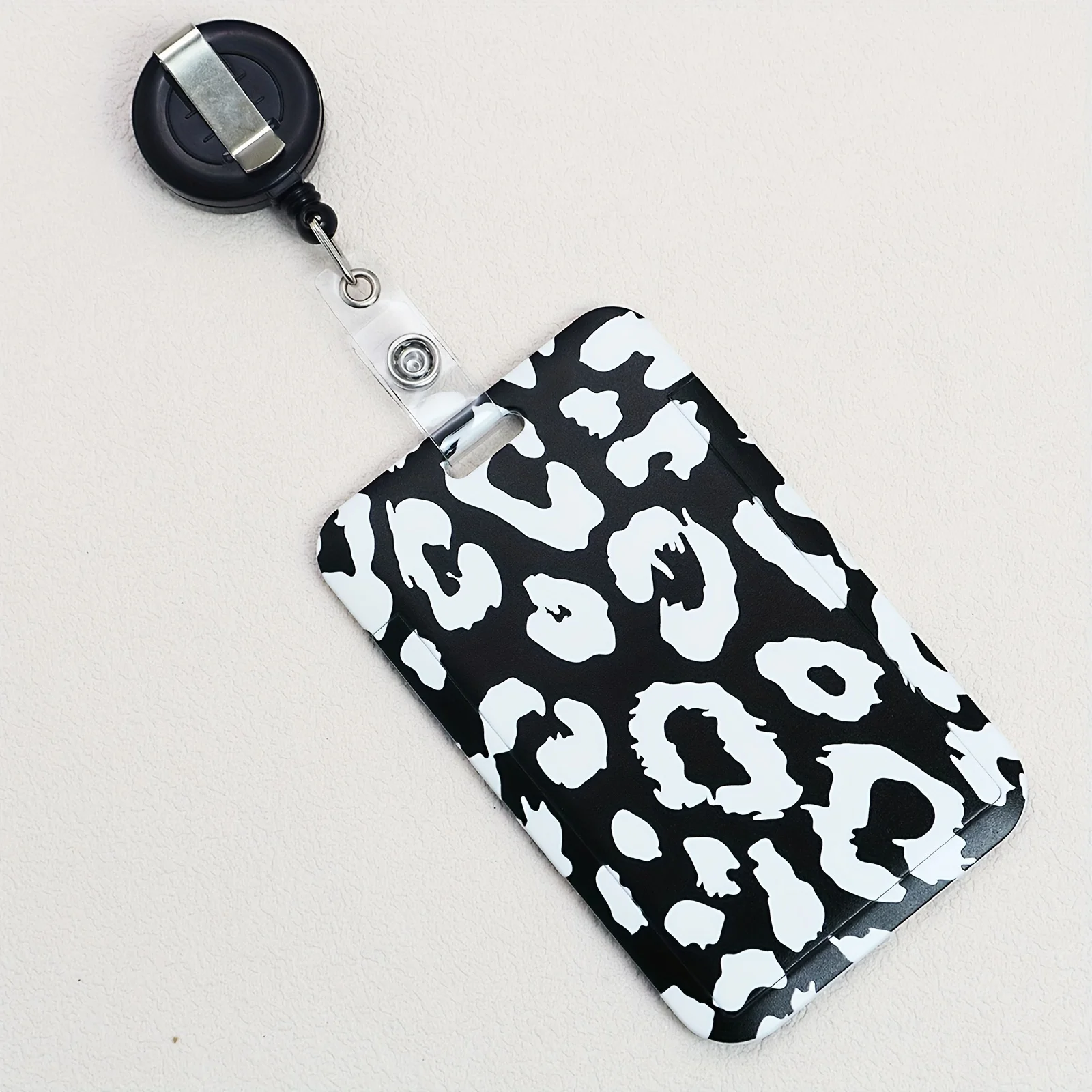 Black&White Leopard Phone Teacher Lanyard Id Badge Card Holder Badge Reel Neck Strap for Keys Keychain Credit Card Key Ring