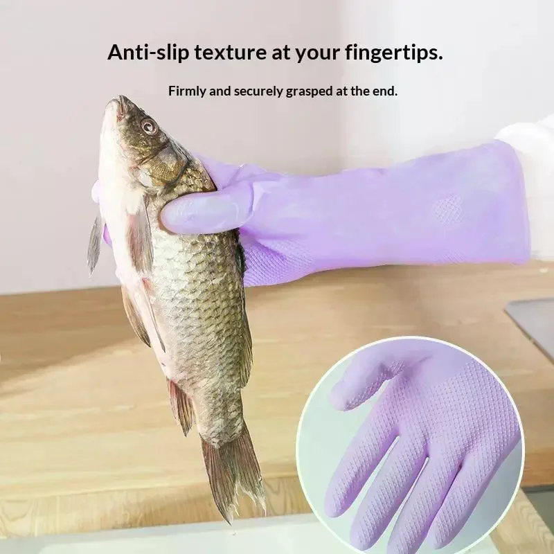 Reusable Waterproof Dishwashing Gloves 1 Pair Latex Non-Slip Rubber Gloves for Kitchen Household Chores Car Washing