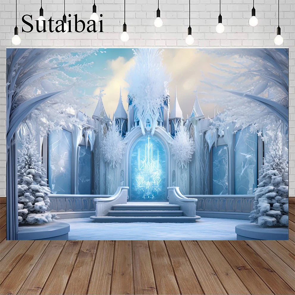 

Winter Backdrop Ice and Snow White World Photo Backdrop Christmas Winter Frozen Snow Ice Crystal Pendant World Backdrops