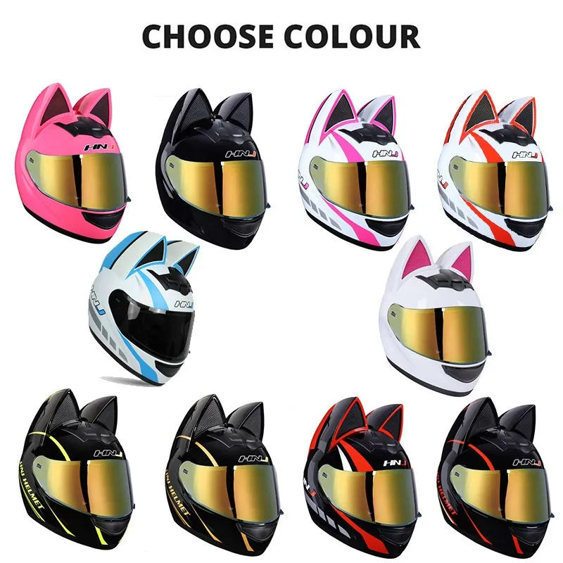 Capacete Casque Moto Helm Wajah Penuh Motor Helm Telinga Moto Wanita Helm Sepeda Motor Kepribadian Helm Telinga Kucing Motocross