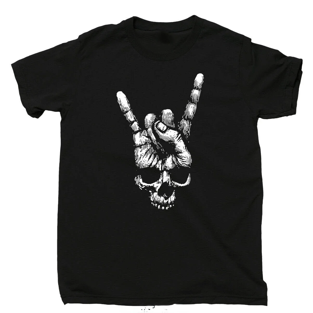 

Harajuku T-Shirt Graphic Tees Casual Cool Skull Hand Sign Of The Horns t Shirt Heavy Metal Rock N Roll Band Tattoo Tees