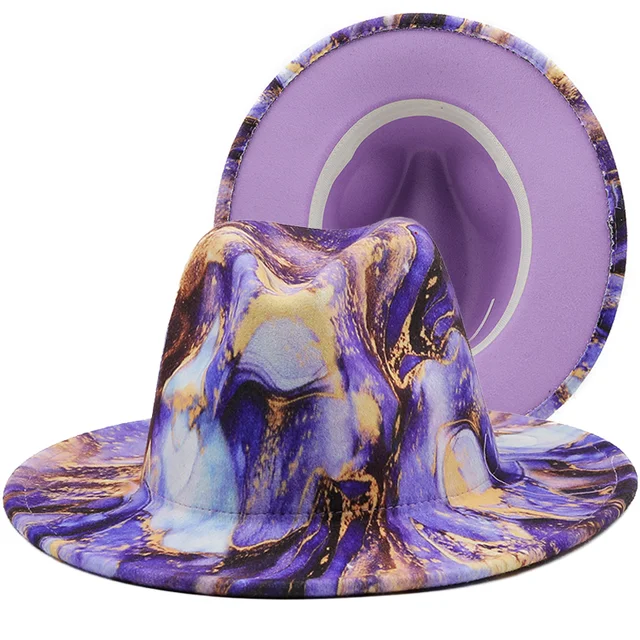 Modna, patchworka kobiety kapelusz Fedora drukowany Design szerokie rondo Trilby Jazz czapki formalne sukienka typu Street Cap Sombreros De Mujer