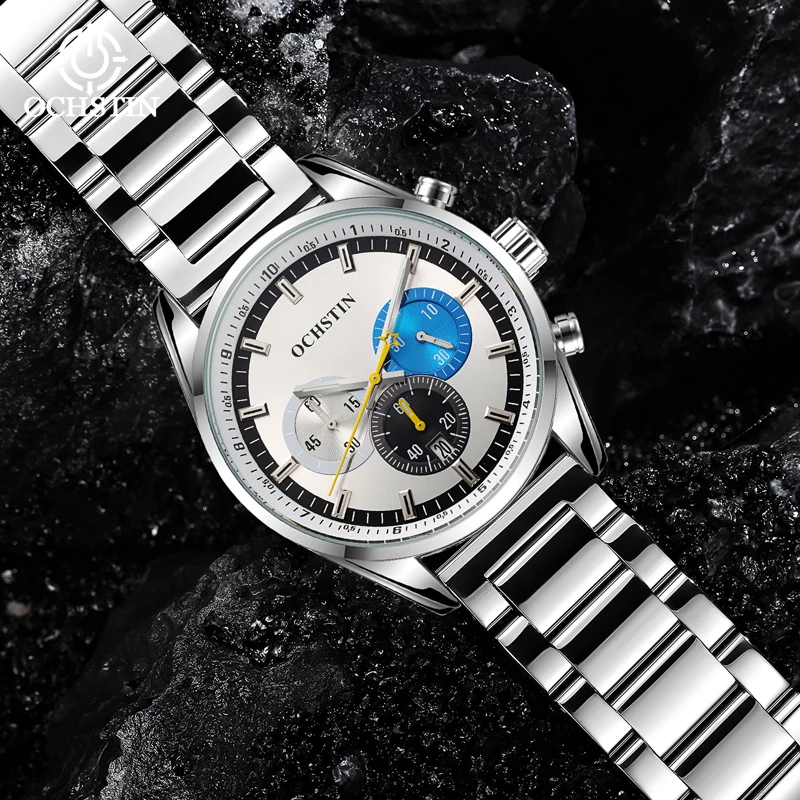 Commander Series Multi-functional Mens Quartz Movement Watch Fine Steel Belt Alloy Material Life Waterproof Quartz Watch