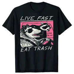 Live Fast Eat Trash Funny Cartoon Raccoon T-Shirt Womens Camisas Womens Casual Tops Harajuku Unisex T-Shirt Summer Fall T-Shirt