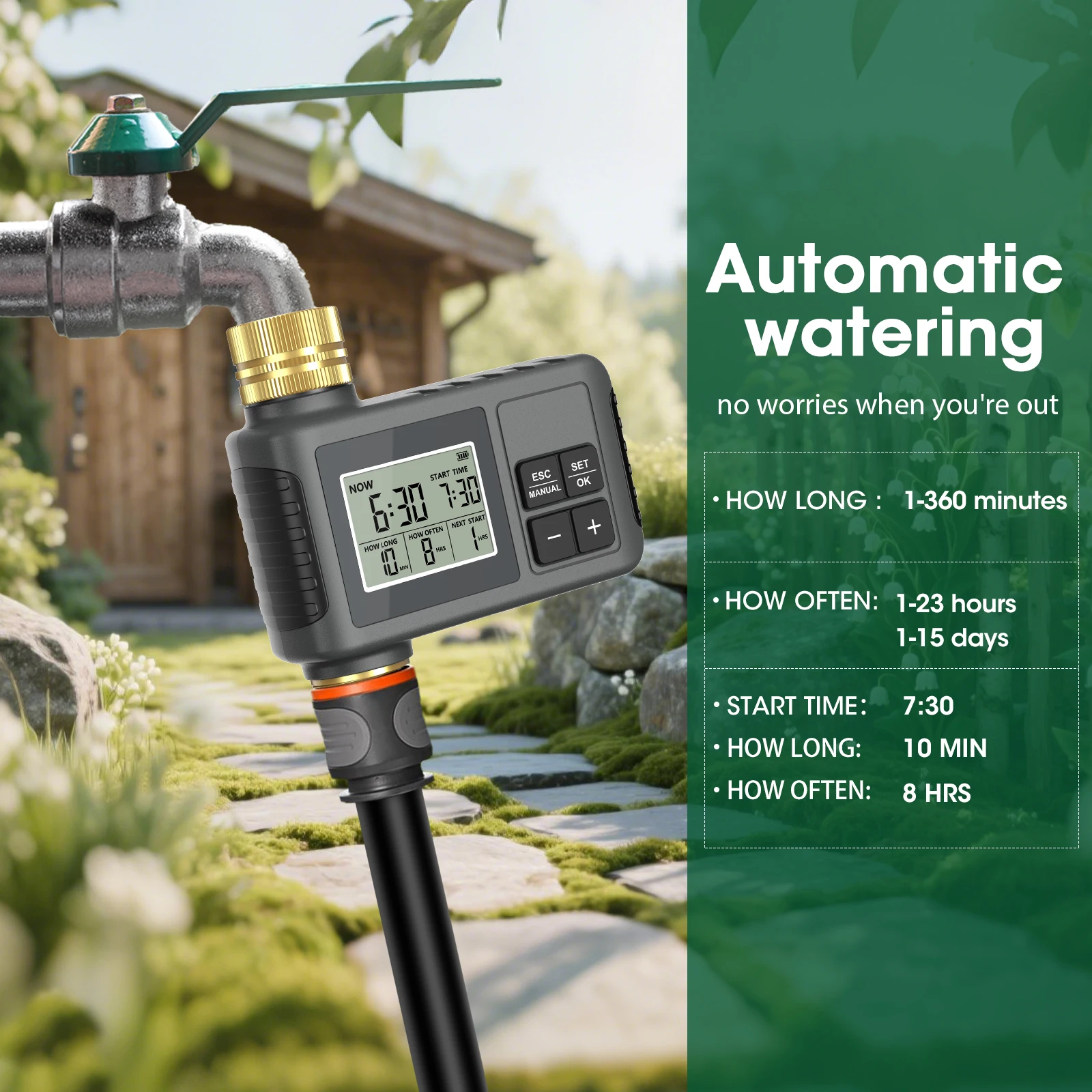 Insoma Automatischer Bewässerungstimer Intelligentes Bewässerungssystem Sprinkler-Timer Gartenprogrammiergerät IPX5 LCD-Display – Detail 2