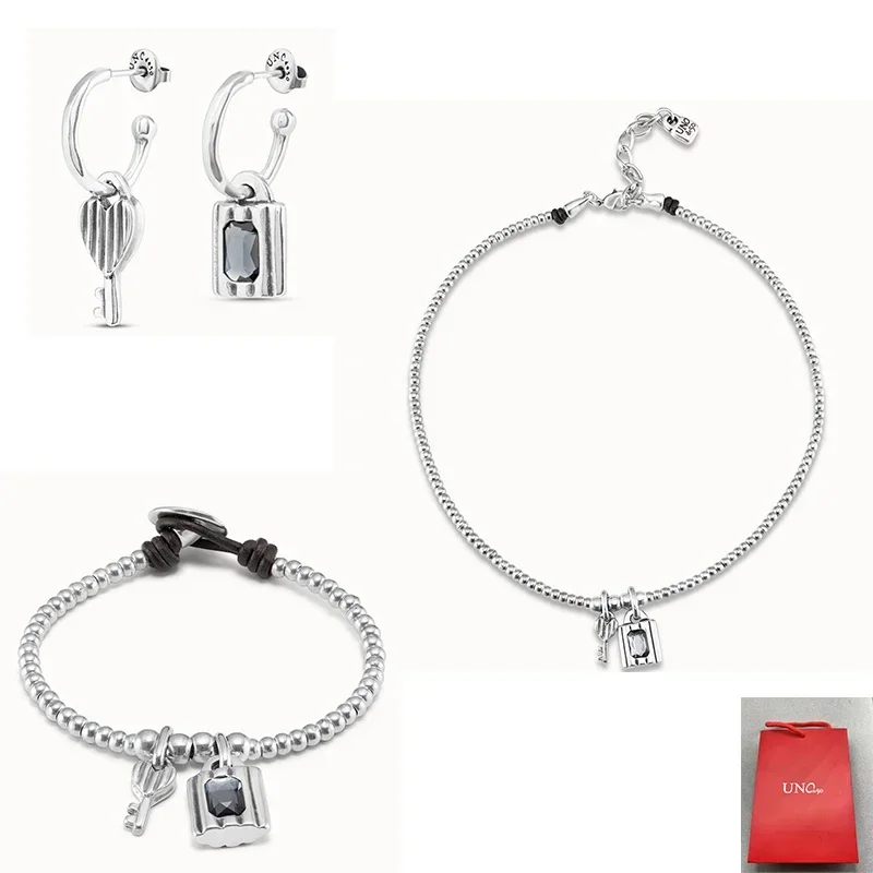 2024 Spain UNOde Cute Sweet Exquisite Crystal Lock Key Series Jewelry Set for Women's Gifts