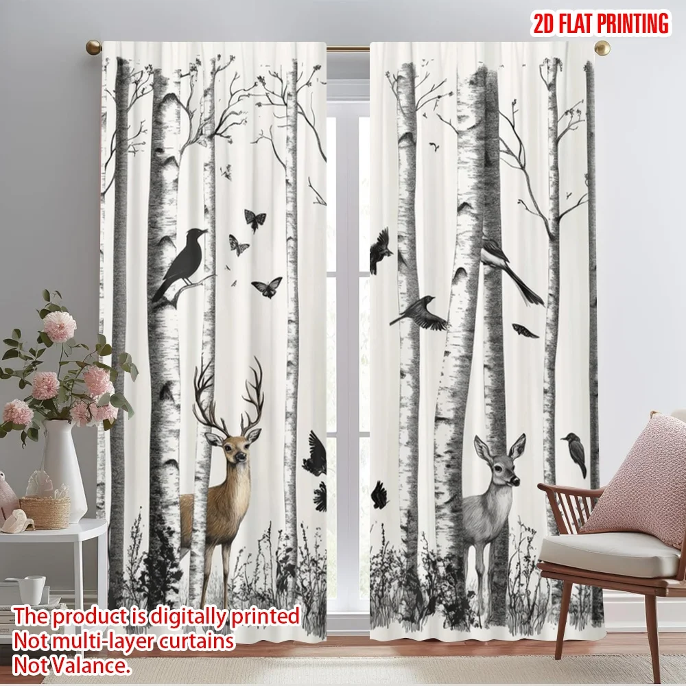 2pcs,2D plane printing Minimalist Curtains Forest Fauna Versatile Durable Polyester (without rod) Room Decor Ldeal for Bedroom,