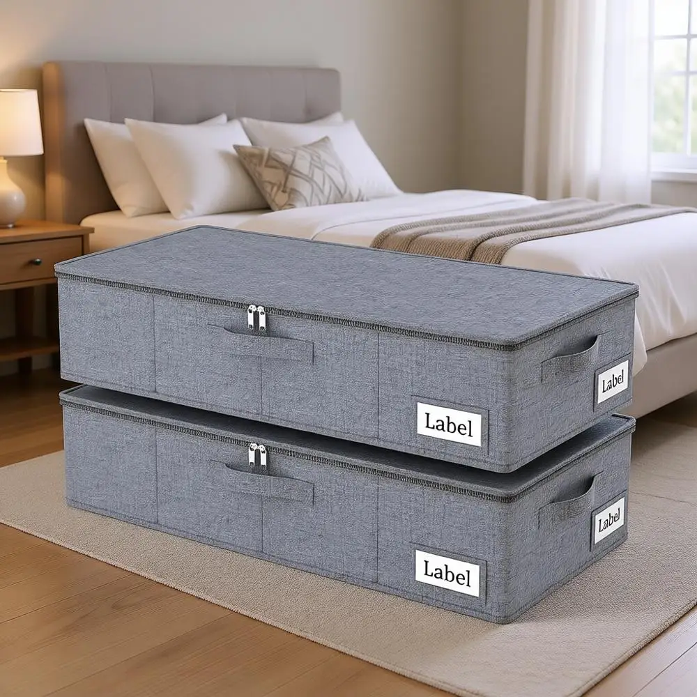 

Двойной набор серых сумок для хранения под кроватью с крышкой, молнией и держателями для этикеток, 23.6Д x 11.8Ш x 6В (дюймы)