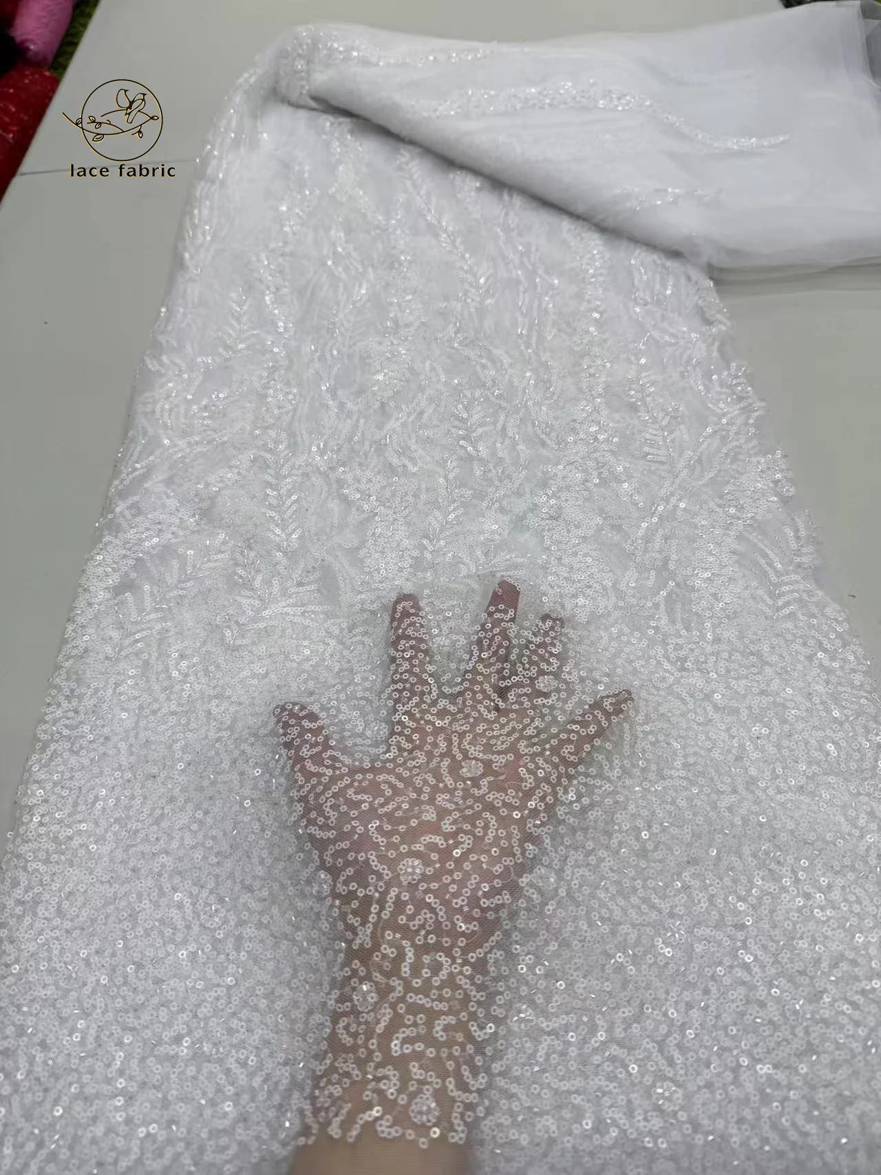 New White African Lace Fabrics 2025 High Quality Nigerian Wedding Dress Sequins Embroidery French Tulle Lace Fabric For Party