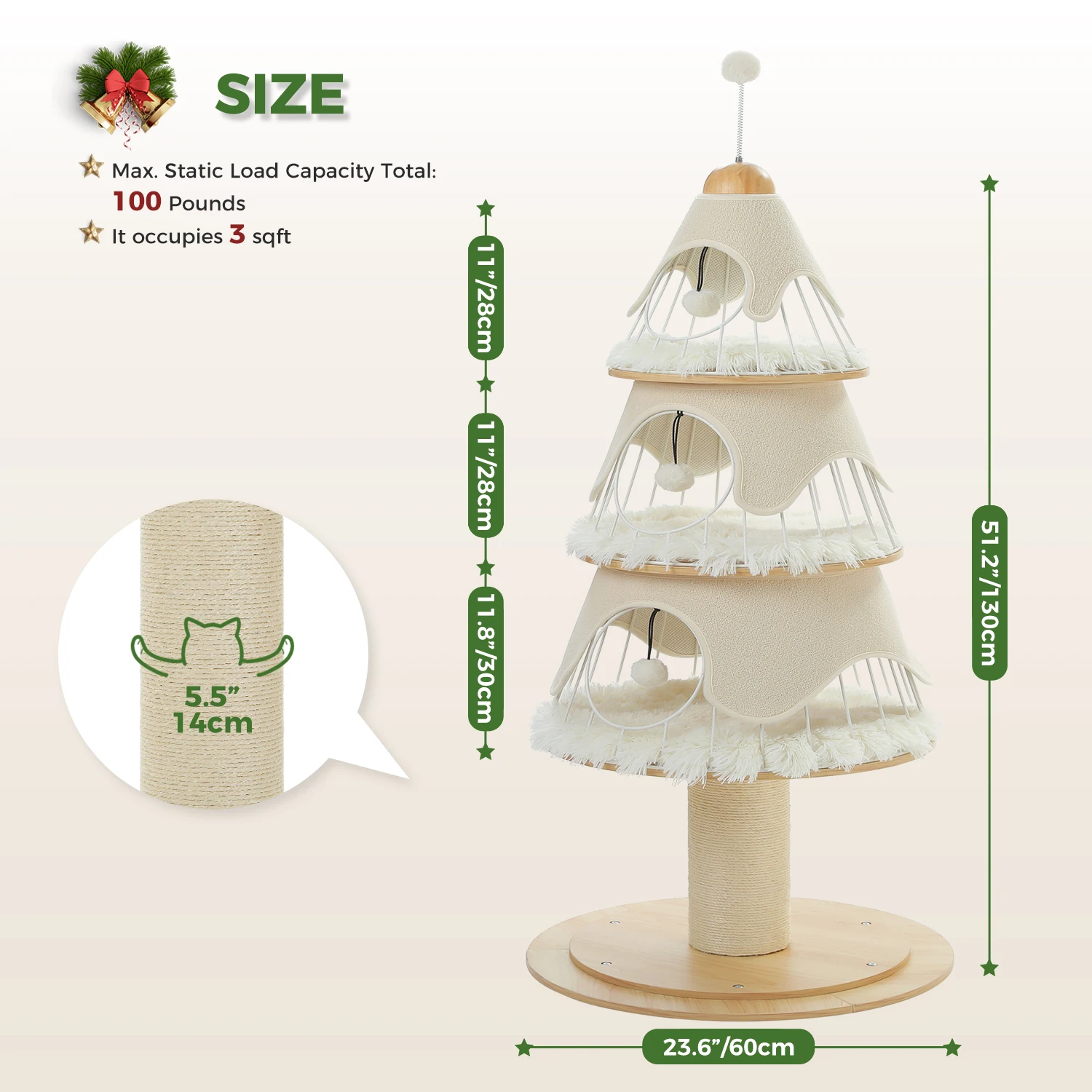Weihnachts-Katzenbaumturm mit rot-grünem Eigentumswohnung, mehrstufiger Katzenturm mit Sisal-Kratzbäumen, Katzenmöbel für Hauskatzen – Detail 1