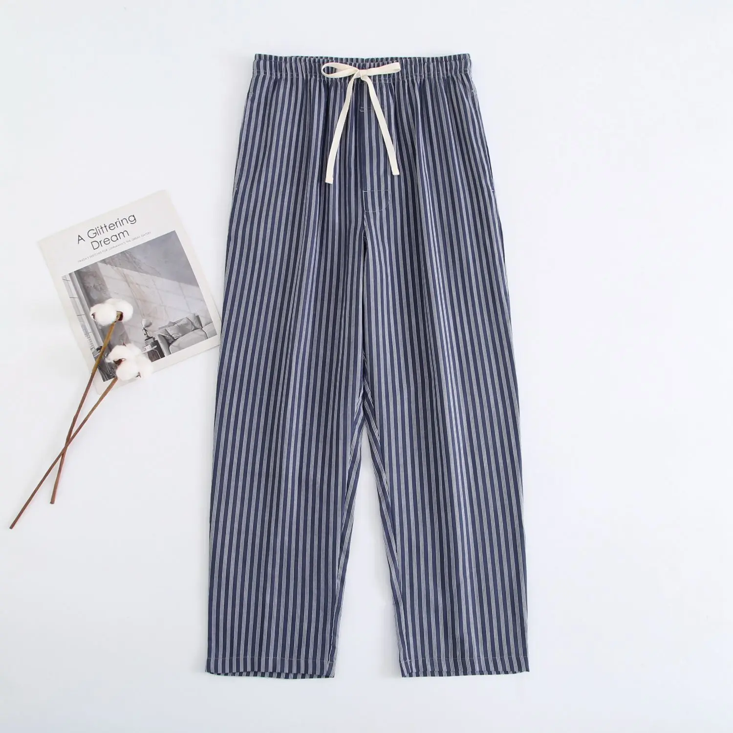 2024 Spring Autumn Men 100%Cotton Pajama Pants Home Trousers Male Striped Sleep Bottoms Lounge Wear Sleeping Pants  Pijama Homme