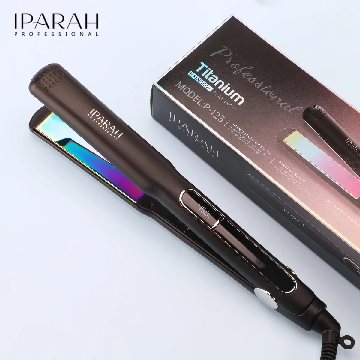 Professional Electric Hair Straightener Titanium Coated Plates LED Display Auto Power-Off Household