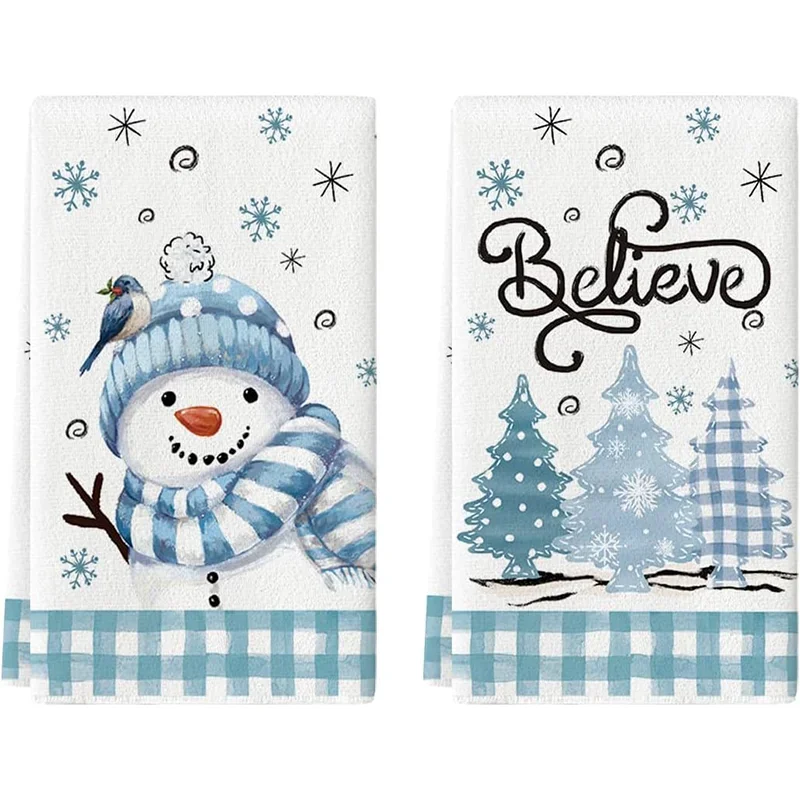Christmas Snowflake Snowman Christmas Tree Kitchen Dish Towels Winter Holiday Decorations Hand Towels Cleaning Supplies
