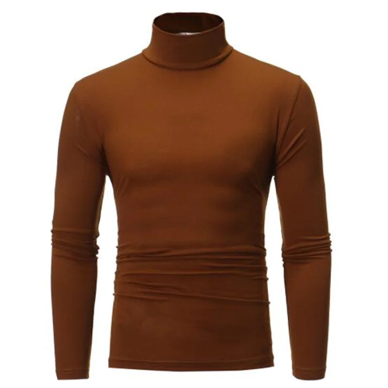 Men's High Neck Solid T-shirt Long Sleeve Autumn Winter Slim Fit Fashion High ElasticCotton Casual Breathable Apparel Pullover image 6