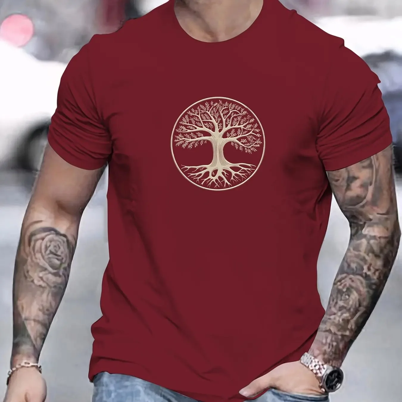 100% Cotton Men's T-shirt Daily Summer Casual Sports Tree lifestyle pattern printed Fashion Man Short sleeve O Neck T-shirt top