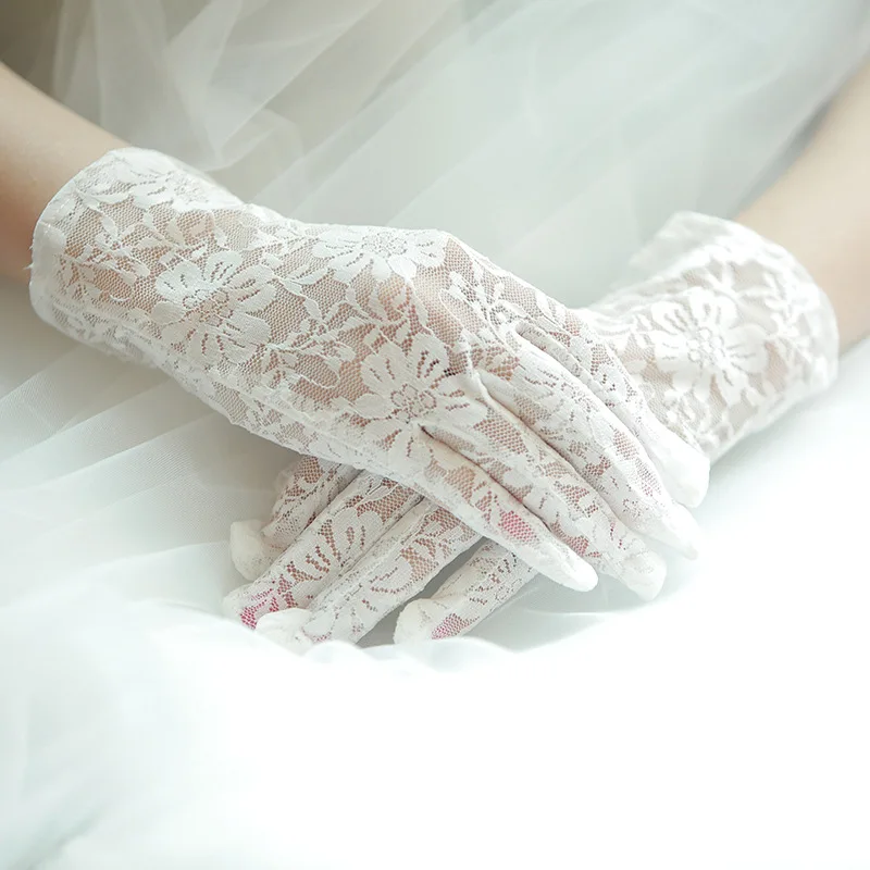 Gants de mariée courts en dentelle blanche, gants de mariage, accessoires de robe de mariée, beige, noir, crème solaire