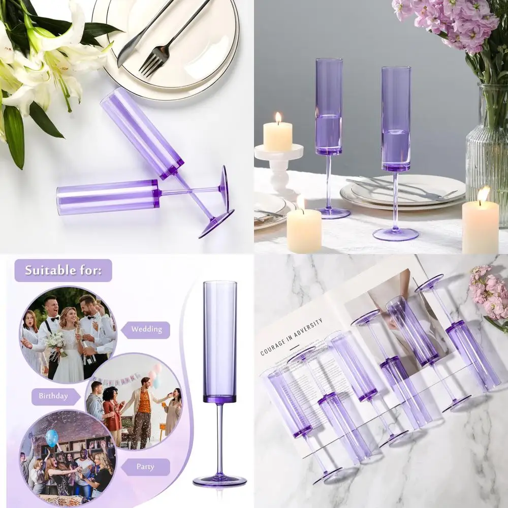 

24 Pack Plastic Champagne Flutes - 5.4 oz Reusable Pastel Stemmed Glasses for Weddings, Parties, and Celebrations