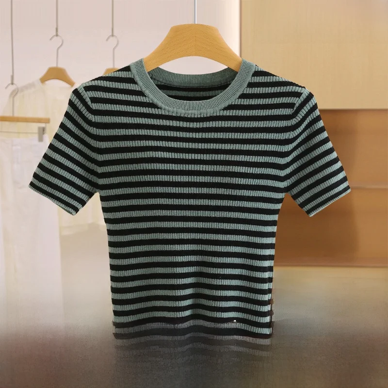 

Yao Women's ort Sve round Ne Sweater Slim Fit Versatile Color Blo Striped Top Age Defng Faionable Autumn Wear