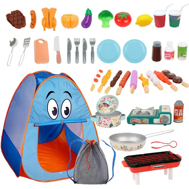 Camping Toy Toddler Tent Playset 40pcs Kids Camping Set With Tent Outdoor Food Toy Set For Toddler Pretend Play For Birthday