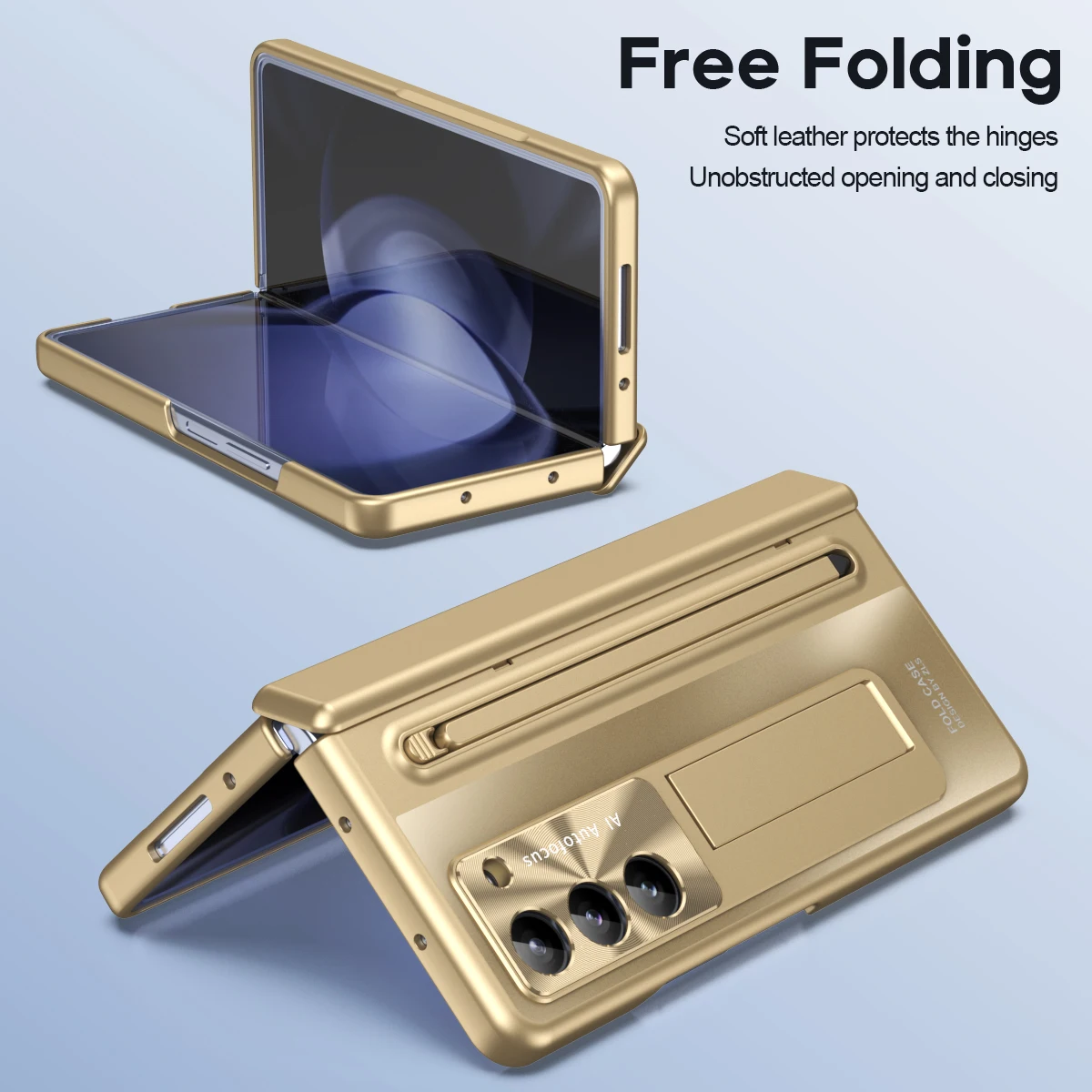Plating Kickstand Hinge Case For Samsung Galaxy Z Fold 6 5 4 3 With Touch Pen Full Protection Tempered Film Folding Cover