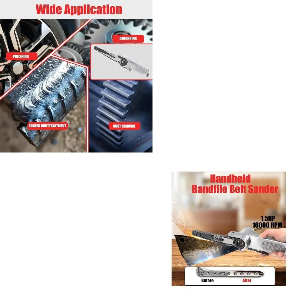 652F Pneumatic Belt File Sander Tool 3/8x13 Inch Belts Included 180° Rotational Head