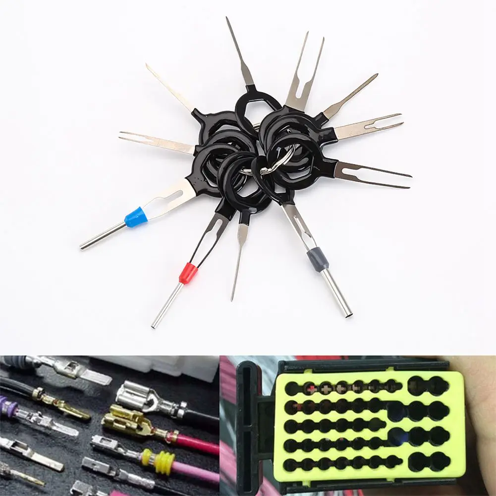 11PCS Auto Car Plug Circuit Board Wire Harness Terminal Extraction Pick Connector Crimp Pin Back Needle Remove Tool