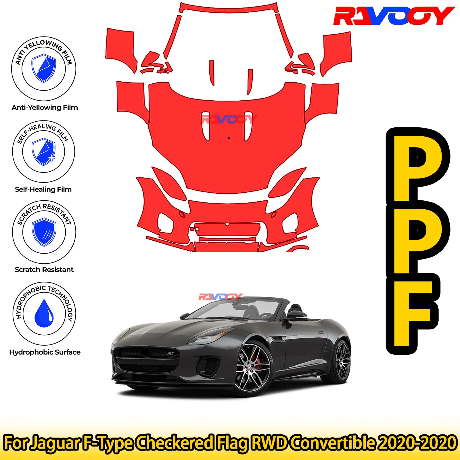 

For Jaguar F-Type Checkered Flag RWD Convertible 2020-2020 Glossy Matte Black Precut front PPF Kit Paint Protection Film