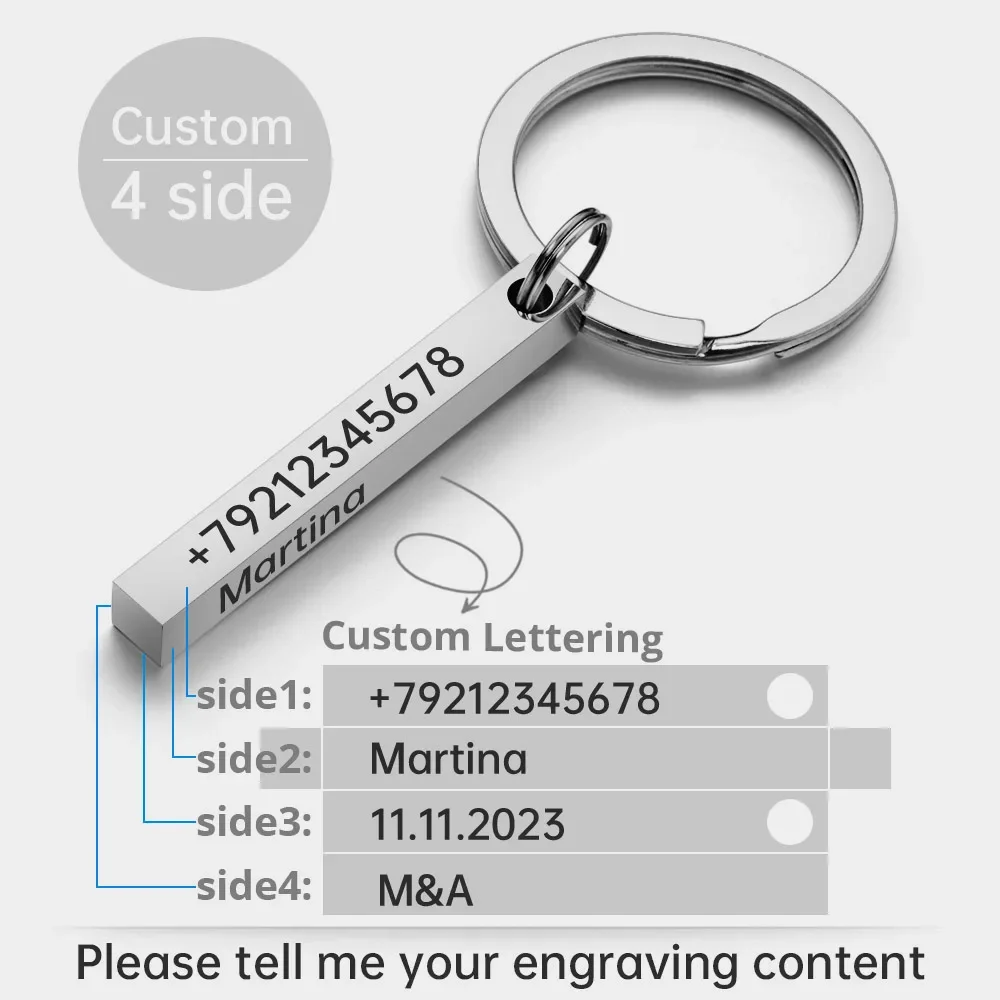 3D Bar Edelstahl personalisieren Schlüsselanhänger Gravieren Text Name Datum Logo Schlüsselanhänger individuelle Schlüsselanhänger Ringe Weihnachtsgeschenk P039