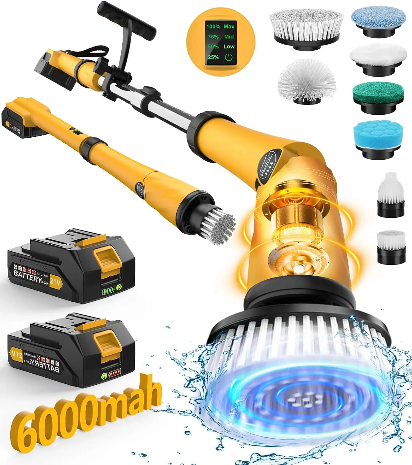 

Electric Spin Scrubber with 6000mAh Battery, 1200RPM Cordless Cleaning Brush for Bath Tub Tile Floor