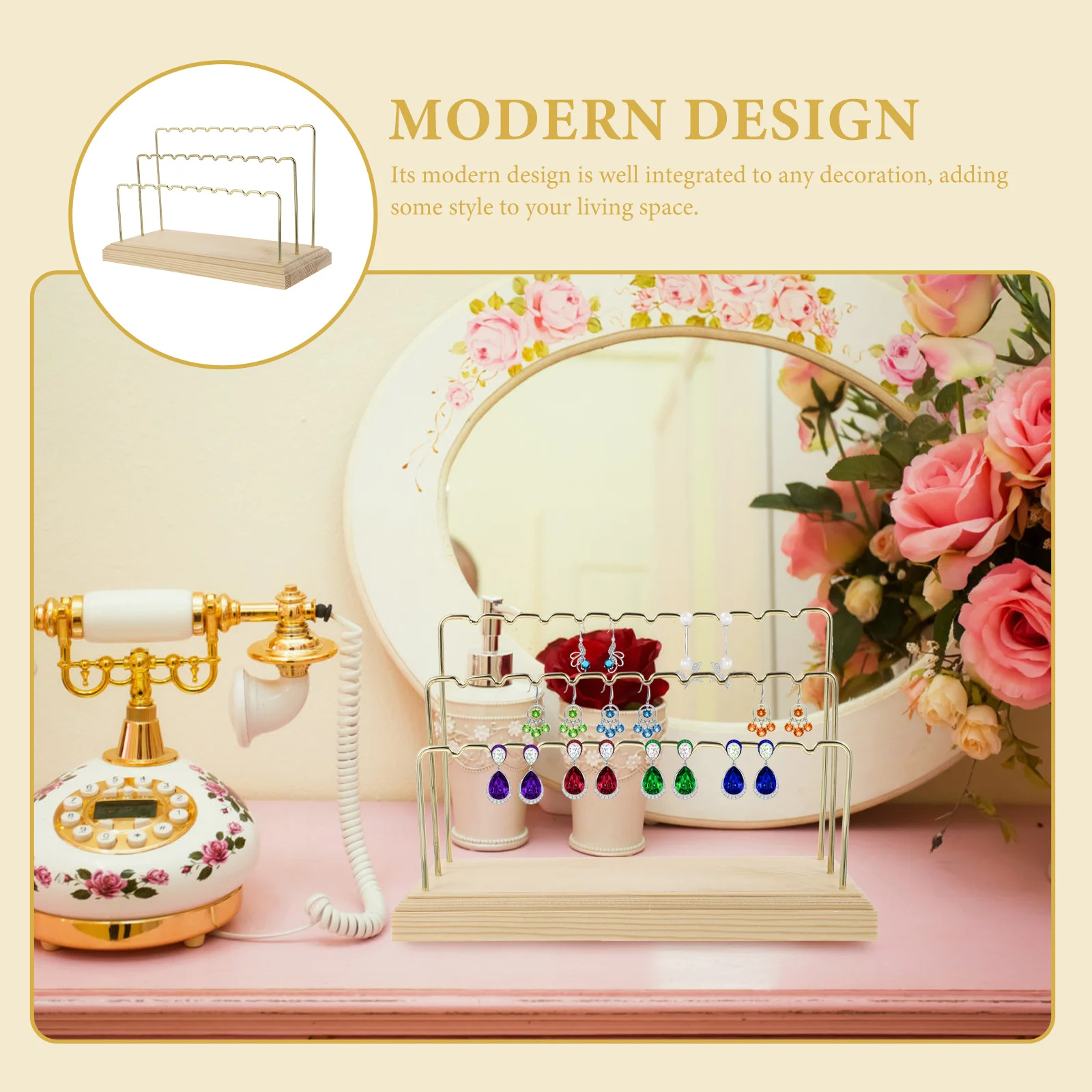 

Wood Earring Holder Iron Stand Jewelry Display Rack Minimalist Design Earring Organizer for Table Top Jewelry Storage