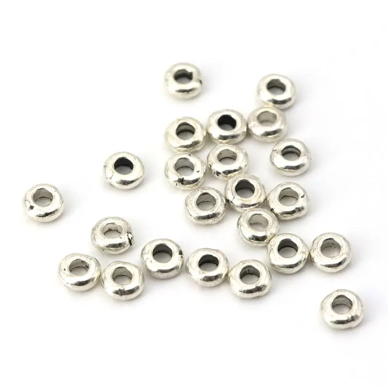 100pcs Tibetan Silver Gold Color Metal Big Hole Circle Spacer Loose Beads For Jewelry Making Finding Accessories Wholesale Bulk