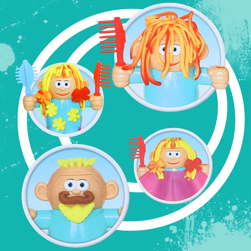 Kit de barbeiro criativo diy para crianças, conjunto de brinquedos de argila colorida, plasticina, massa educacional, presente de aniversário