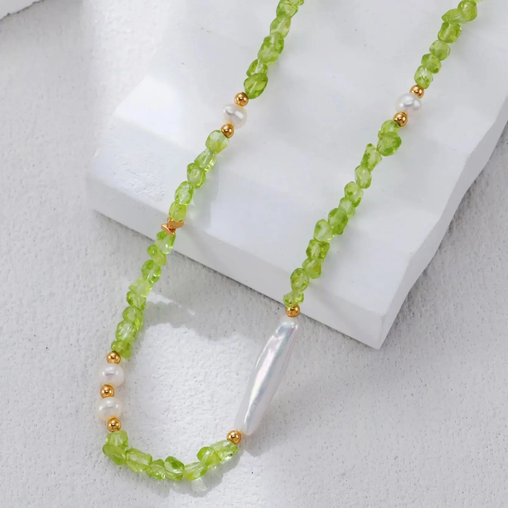 

Stunning Freshwater Pearl Necklace 18k Gold Plated Nature Irregular Pearl With Olivine Jewelry Gift for Women серьги