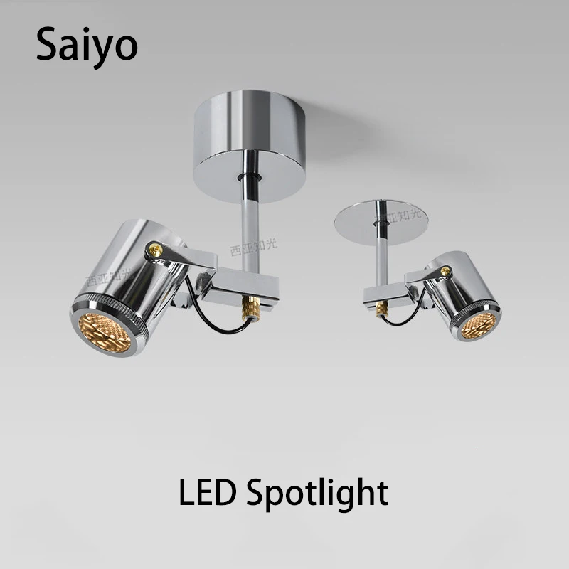 Led Spotlights Adjustable Angle Long Arm Chrome Spot Light Surface Mounted Ceiling Lamp Anti Glare COB Lighting Foco 110V 220V